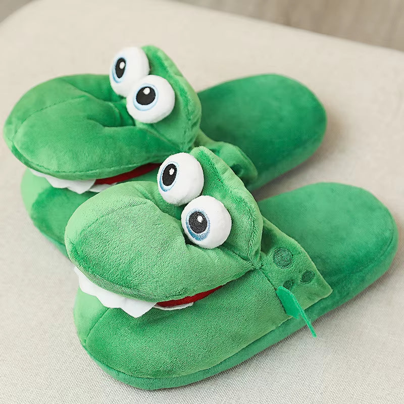 New Playful Crocodile Slippers with Movable Mouth Fun Pop-Up Animal Design Footwear Female Girls Soft Plush Home Slippers