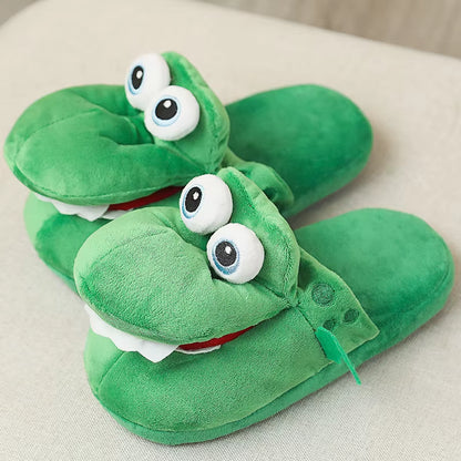 New Playful Crocodile Slippers with Movable Mouth Fun Pop-Up Animal Design Footwear Female Girls Soft Plush Home Slippers