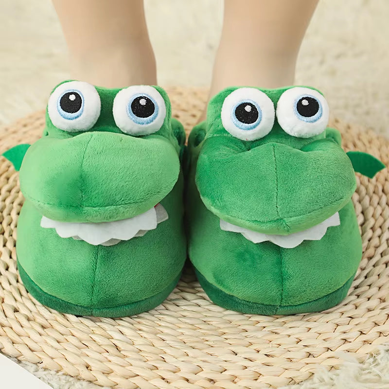 New Playful Crocodile Slippers with Movable Mouth Fun Pop-Up Animal Design Footwear Female Girls Soft Plush Home Slippers