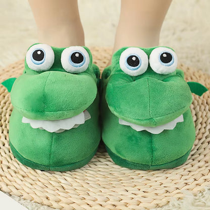 New Playful Crocodile Slippers with Movable Mouth Fun Pop-Up Animal Design Footwear Female Girls Soft Plush Home Slippers