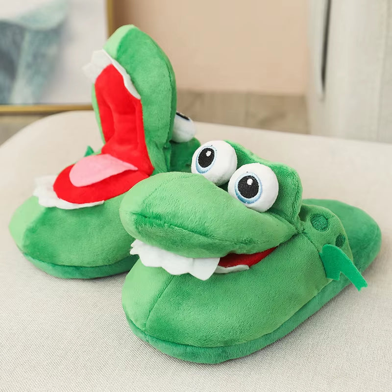 New Playful Crocodile Slippers with Movable Mouth Fun Pop-Up Animal Design Footwear Female Girls Soft Plush Home Slippers