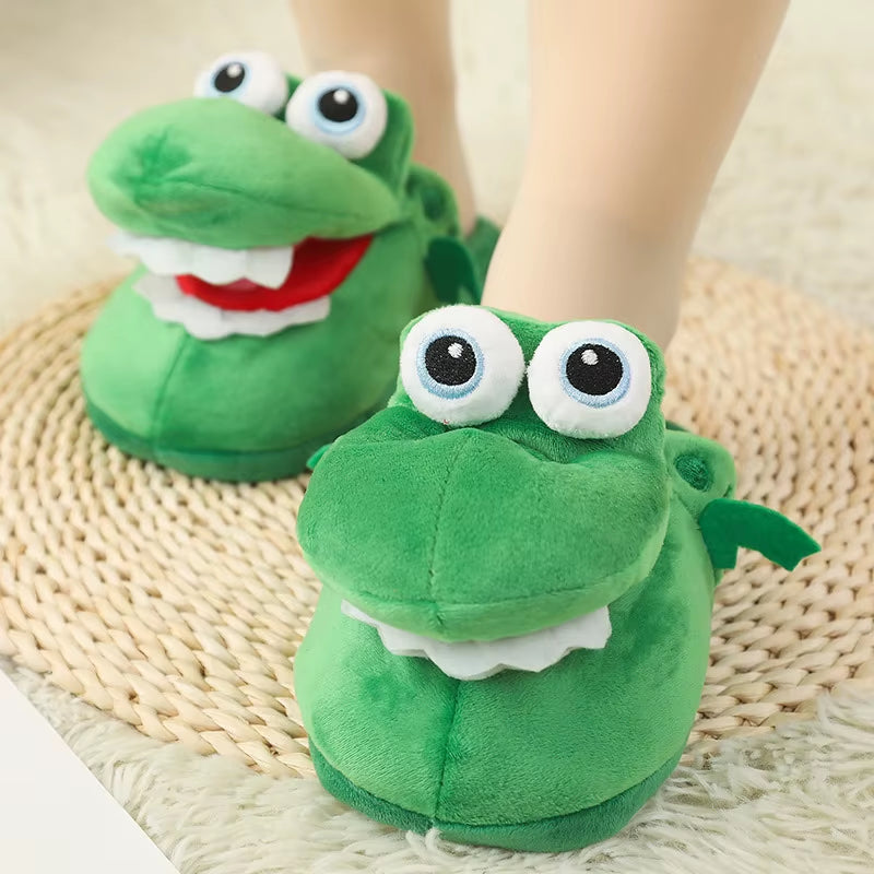 New Playful Crocodile Slippers with Movable Mouth Fun Pop-Up Animal Design Footwear Female Girls Soft Plush Home Slippers