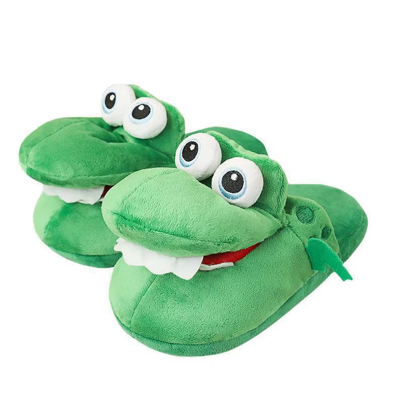 New Playful Crocodile Slippers with Movable Mouth Fun Pop-Up Animal Design Footwear Female Girls Soft Plush Home Slippers
