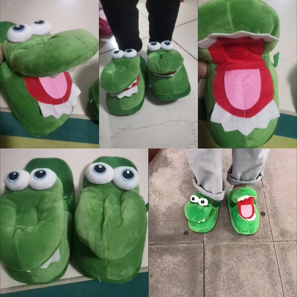New Playful Crocodile Slippers with Movable Mouth Fun Pop-Up Animal Design Footwear Female Girls Soft Plush Home Slippers